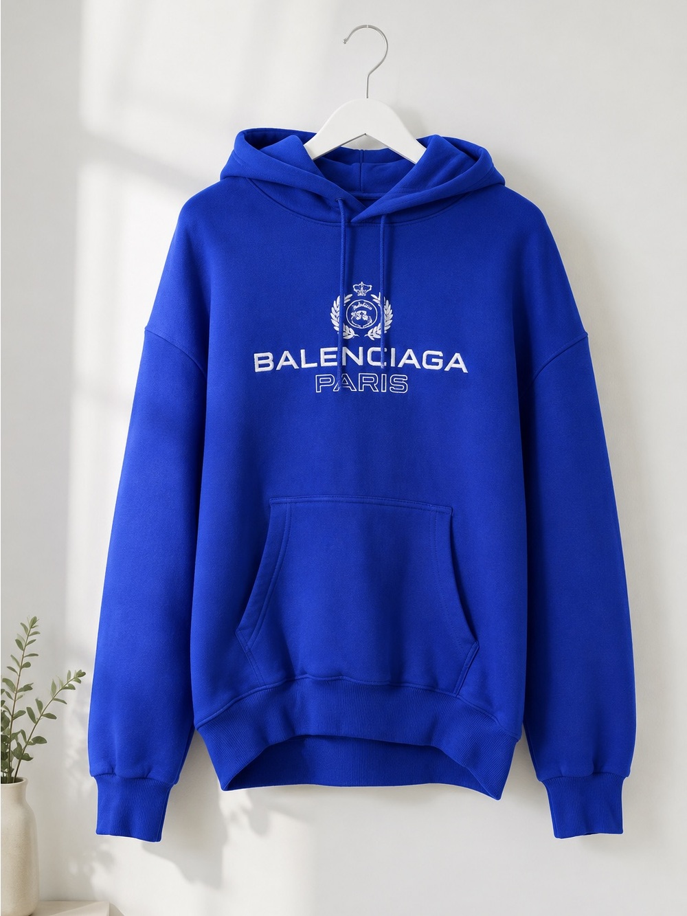 Balenciaga Cobalt Blue Logo Pullover Hoodie size Large